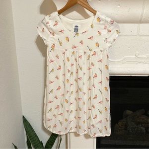 Girls Dress Short Sleeve Cream Off White Birds Size 8 Medium M